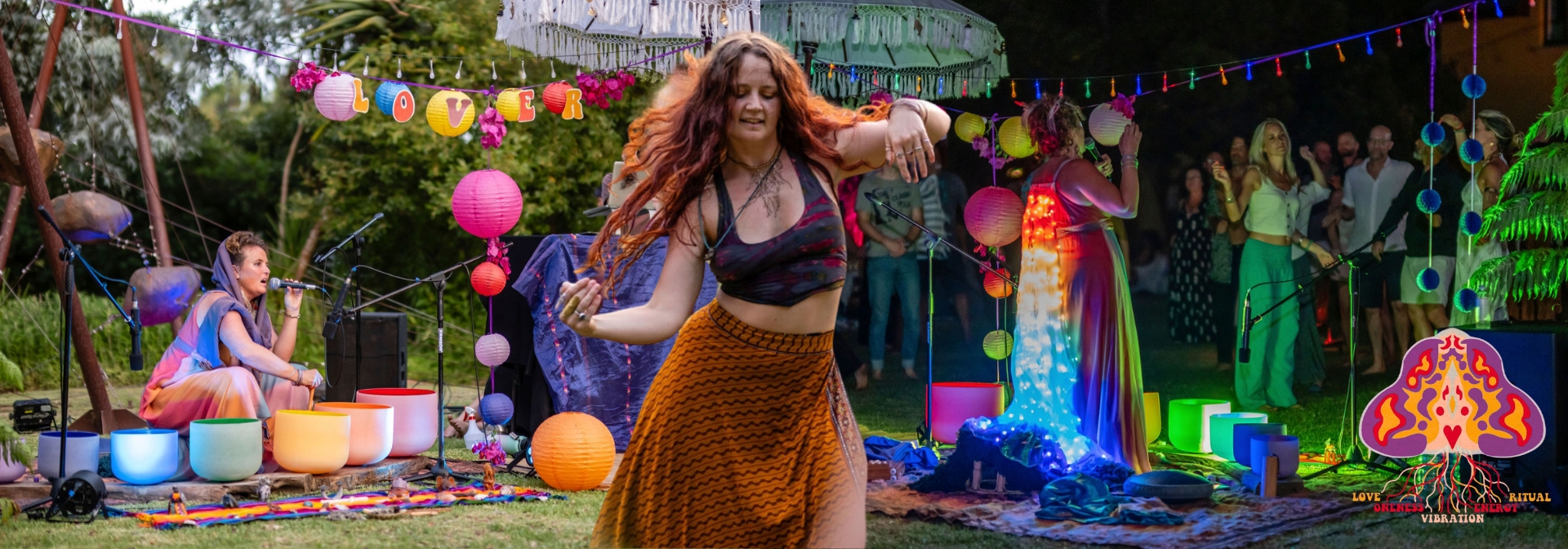 image of woman dancing, crystal sound bowls and shamanic singing
